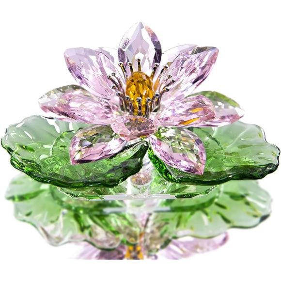 Pink Sparkle Crystal Hue Reflection Crystal Lotus Flower,Glass Home Decor - Picture 1 of 6